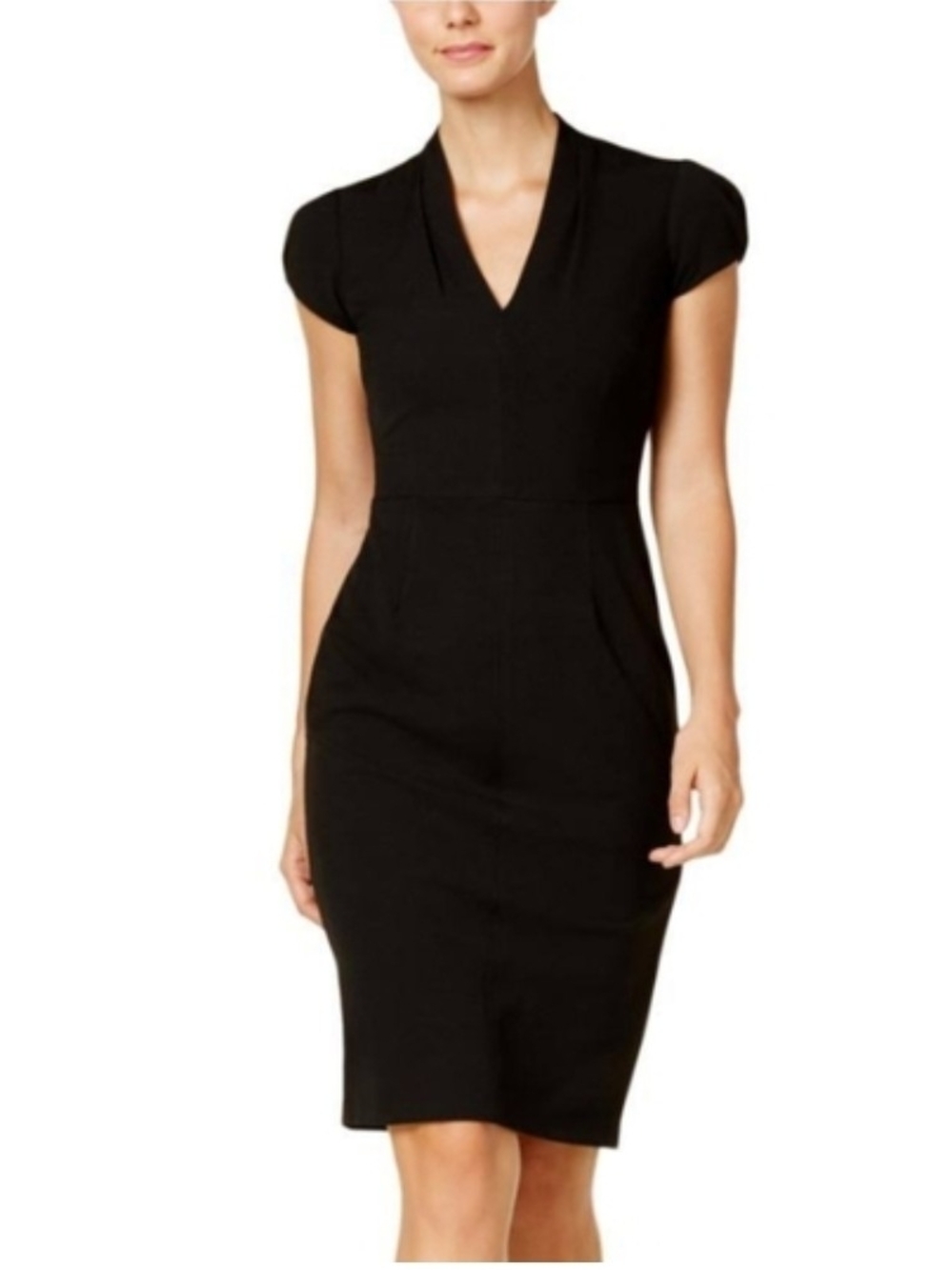 Betsey Johnson Black V-Neck Cap Sleeve Midi Dress - Size 12